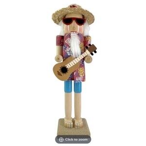 Wooden Christmas Nutcracker,15",WHITE SANTA MALE IN BEACH OUTFIT WITH GUITAR,ATH